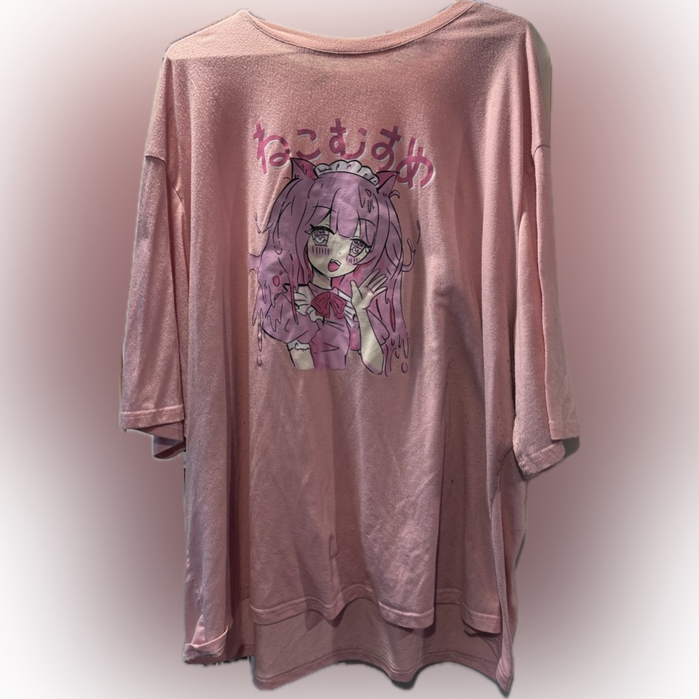 Pink Oversized Graphic Anime Girl Shirt